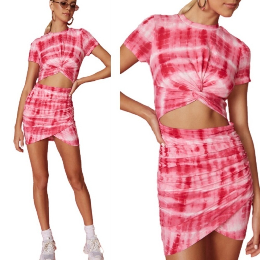 Superdown Maureen Hersey Mini Dress Pink Tie Dye XS Pull-On Jersey Stretch